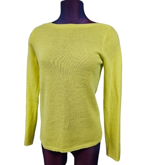 Peck & Peck Cashmere Bright Yellow 2-Ply Cashmere‎ Sweater Boat Neck Size Small - Picture 1 of 6